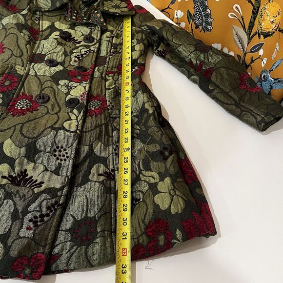 Neslay Paris Women Sz S Jacquard Long Blazer Jacket Black Green Floral Fairy - Picture 10 of 10